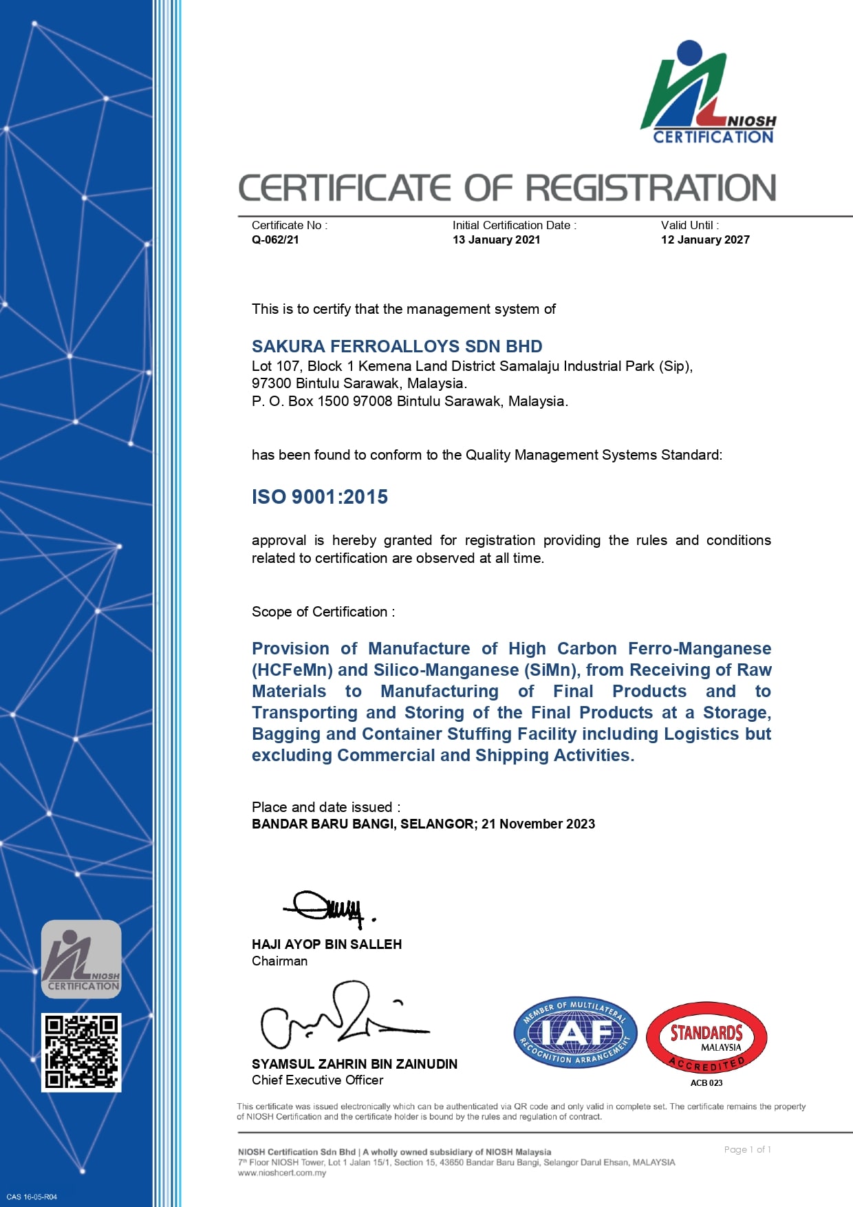 Certificate of Registration ISO 9001:2015
